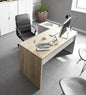 Reversible oak laminate desk with white drawer unit