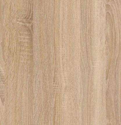 Scrivania reversibile in laminato rovere con cassettiera bianca