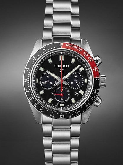 Seiko Prospex Speedtimer Solar Chronograph – Movimento Quarzo Solare, Nero e Rosso, 41,4mm – Cod. SSC915P1
