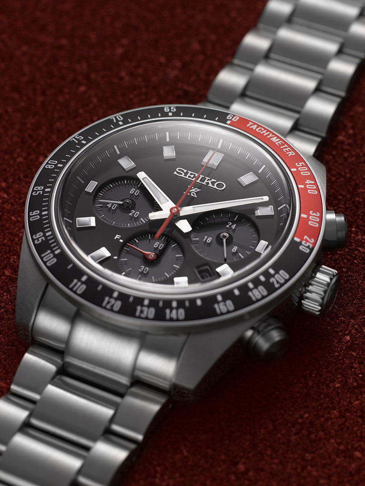 Seiko Prospex Speedtimer Solar Chronograph – Movimento Quarzo Solare, Nero e Rosso, 41,4mm – Cod. SSC915P1
