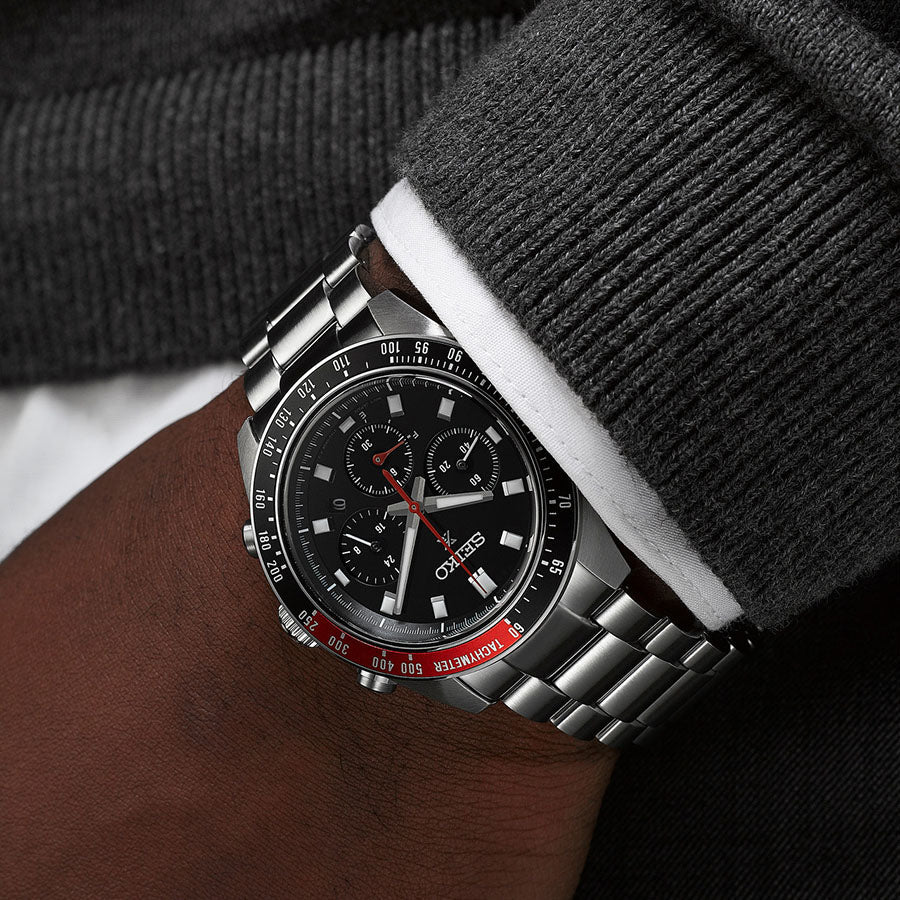 Seiko Prospex Speedtimer Solar Chronograph – Movimento Quarzo Solare, Nero e Rosso, 41,4mm – Cod. SSC915P1