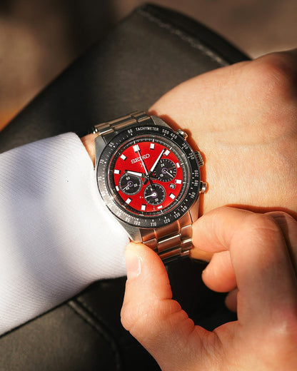 Seiko Prospex Speedtimer Solar Chronograph – Solarquarzwerk, Rot und Schwarz, 41,4mm – Ref. SSC927P1