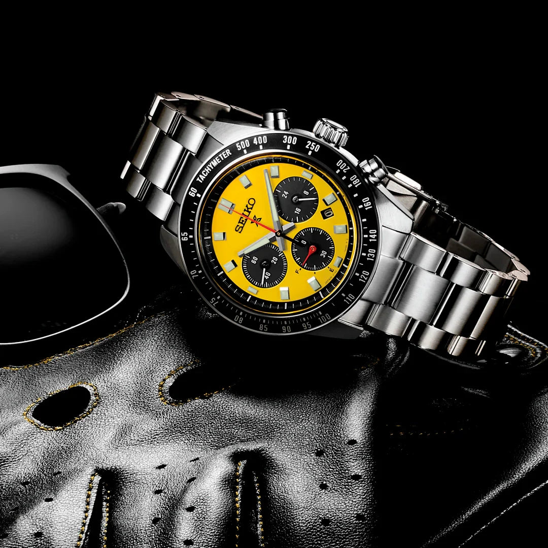 Seiko Prospex Speedtimer Solar Chronograph – Movimento Quarzo Solare, Giallo e Nero, 41,4mm – Cod. SSC929P1