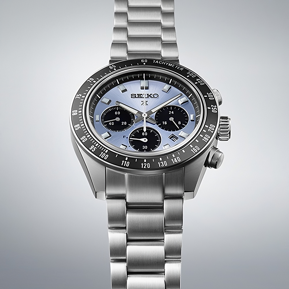 Seiko Prospex Speedtimer Solar Chronograph – Solar Quartz Movement, Light Blue and Black, 41.4mm – Ref. SSC935P1