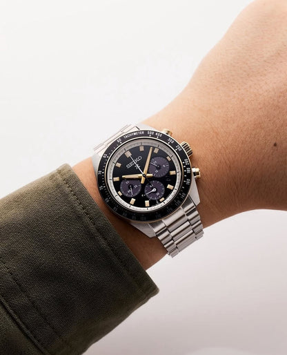 Seiko Prospex Speedtimer Solar Chronograph – Solarquarzwerk, Schwarz und Gold, 41,4mm – Art.-Nr. SSC941P1