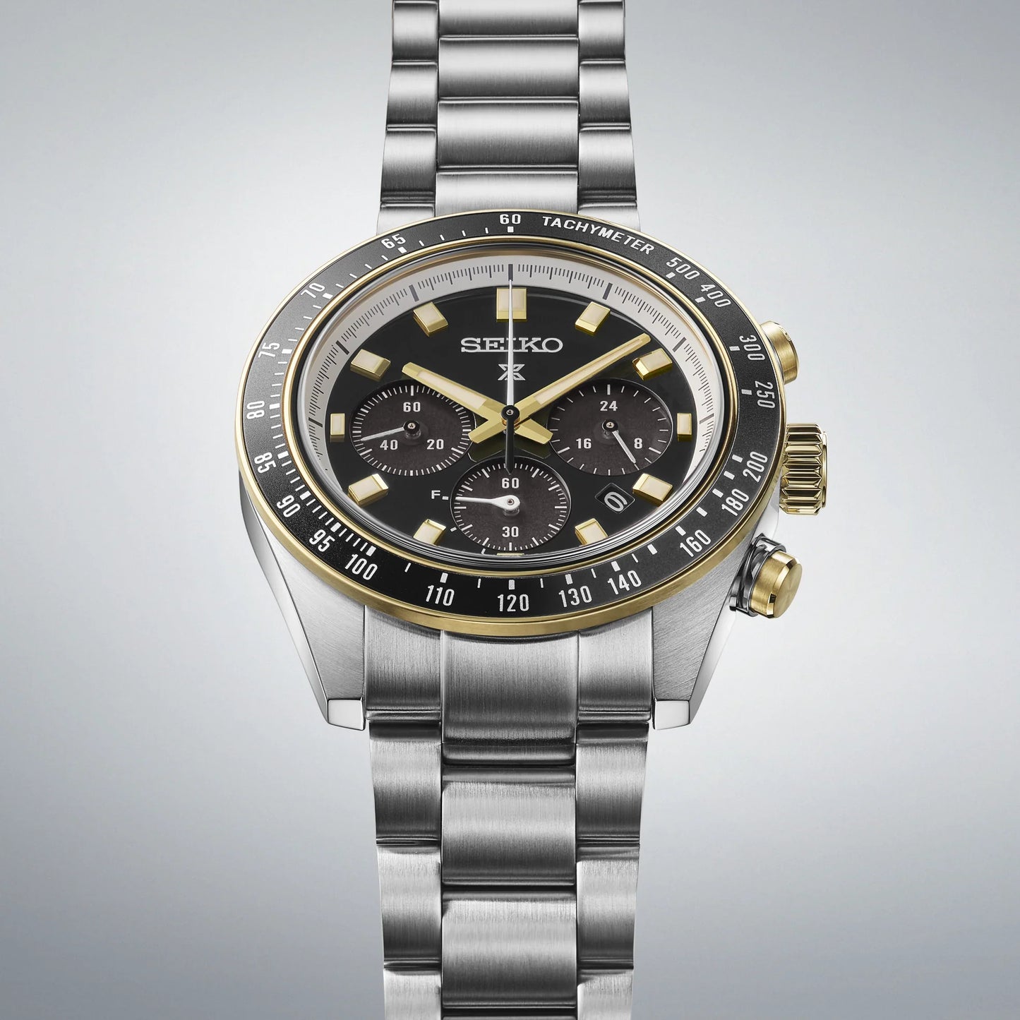 Seiko Prospex Speedtimer Solar Chronograph – Solarquarzwerk, Schwarz und Gold, 41,4mm – Art.-Nr. SSC941P1