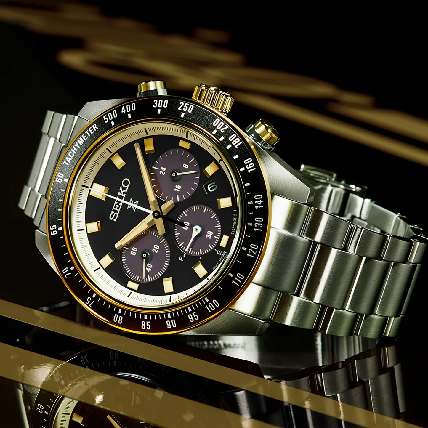 Seiko Prospex Speedtimer Solar Chronograph – Solarquarzwerk, Schwarz und Gold, 41,4mm – Art.-Nr. SSC941P1
