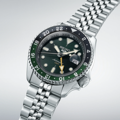 Seiko 5 Sports SSK035 – Automatische GMT, grünes Zifferblatt, 42,5mm, Stahl, Produktcode SSK035