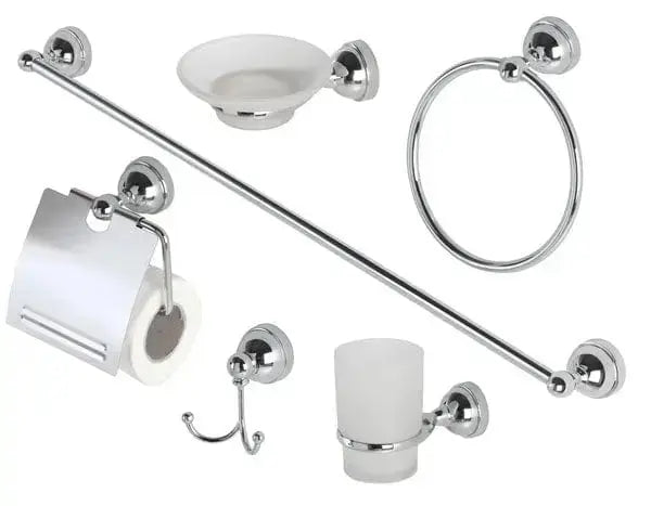 Set 6 accessori bagno cromo e vetro