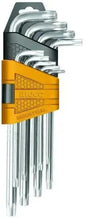 Set of 9 Ingco long torx keys with hole