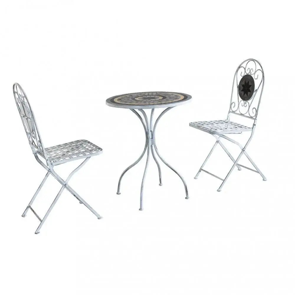 Bistro-Set Alison 3-teilig: Antikweiß Tisch 60x72 cm, Stühle 36x35x91 cm
