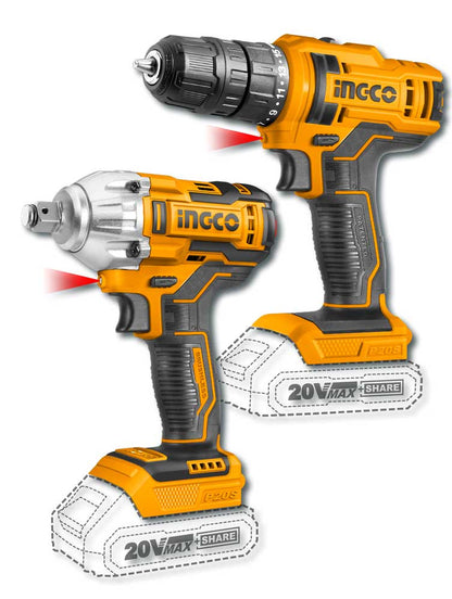 Set trapano e avvitatore ad impulsi 20v con 2 batterie da 2ah+caricabatteria