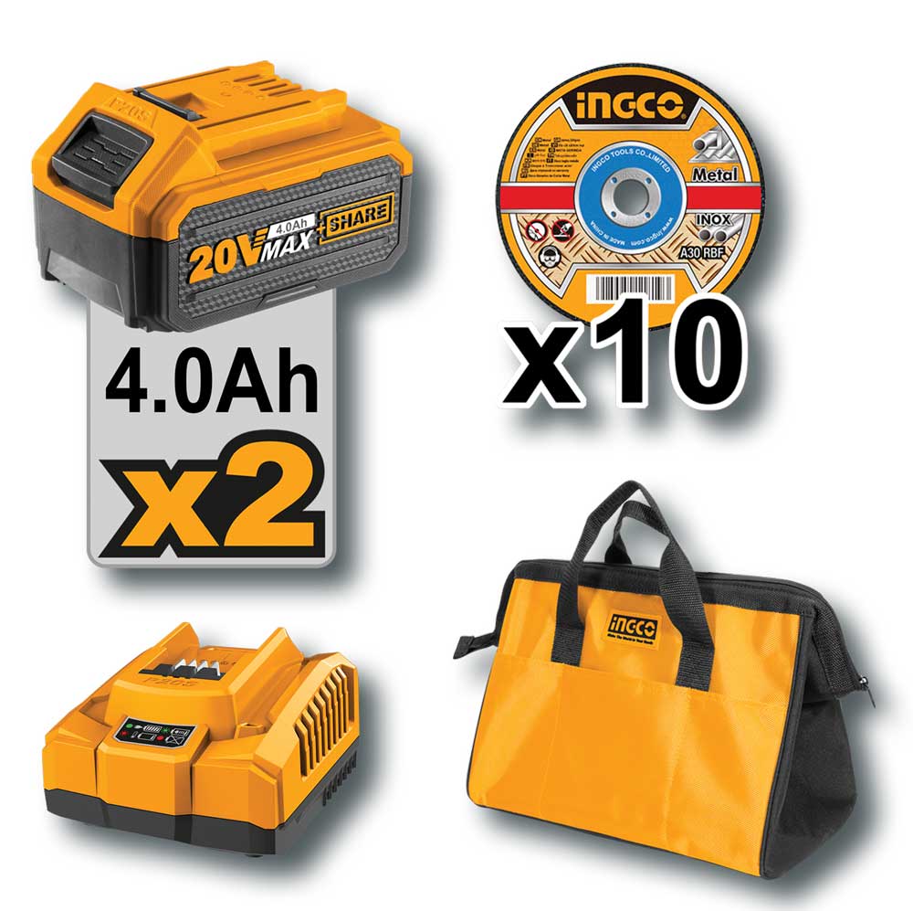Set trapano e smerigliatrice 20V con 2 batterie 4ah e caricabatterie