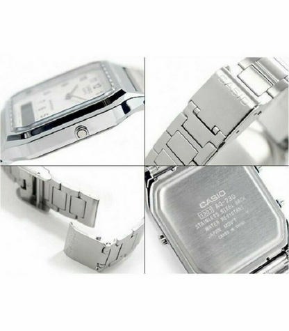 Casio AQ-230A-7B Orologio Vintage Unisex Analogico Digitale – Dual Time, Cronometro, Allarme, Acciaio Inox