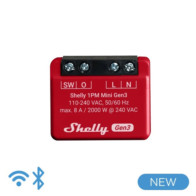 Shelly Mini 1PM Gen3 - Smart Relay 8A AC WiFi/BT/Matter + PM