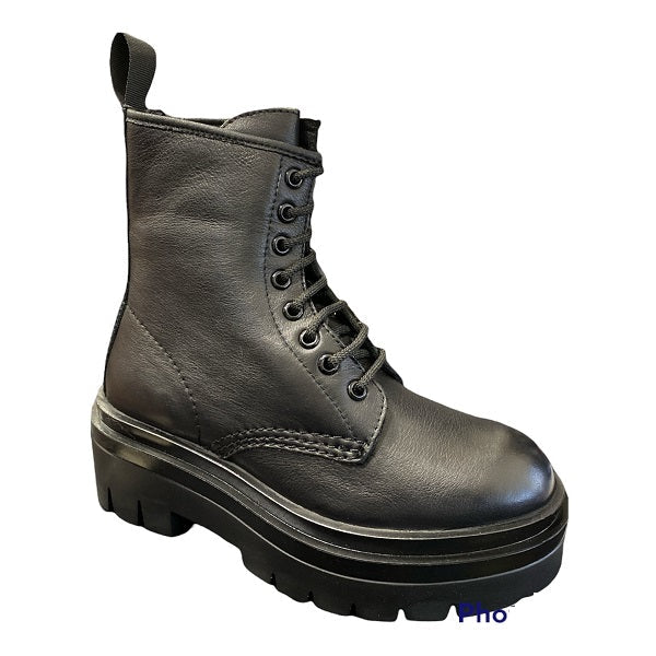 Shooters Anfibio Donna Platform 8 Fori S16005-01 Nero Pelle Suola Roccia