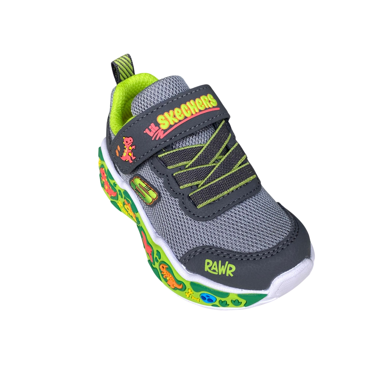 Skechers Play Scene 407312/CCLM Sneakers Bambino Grigio-Verde Laccio Elastico e Velcro