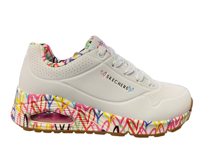Skechers Uno Loving Love 155506 WHT Sneakers Donna Bianco Memory Foam
