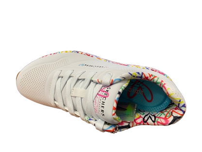 Skechers Uno Loving Love 155506 WHT Sneakers Donna Bianco Memory Foam