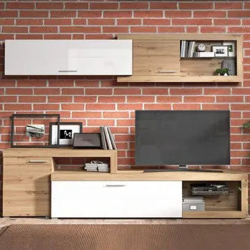Wohnzimmer Kanas Eiche Handwerker und Weiß Lackiert cm 248,5 x 41,5 x 201 h