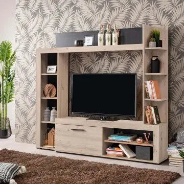 Soggiorno Rubi Rovere Grigio e Nero - Dimensioni: cm 172,5 x 33 x 157,5 h