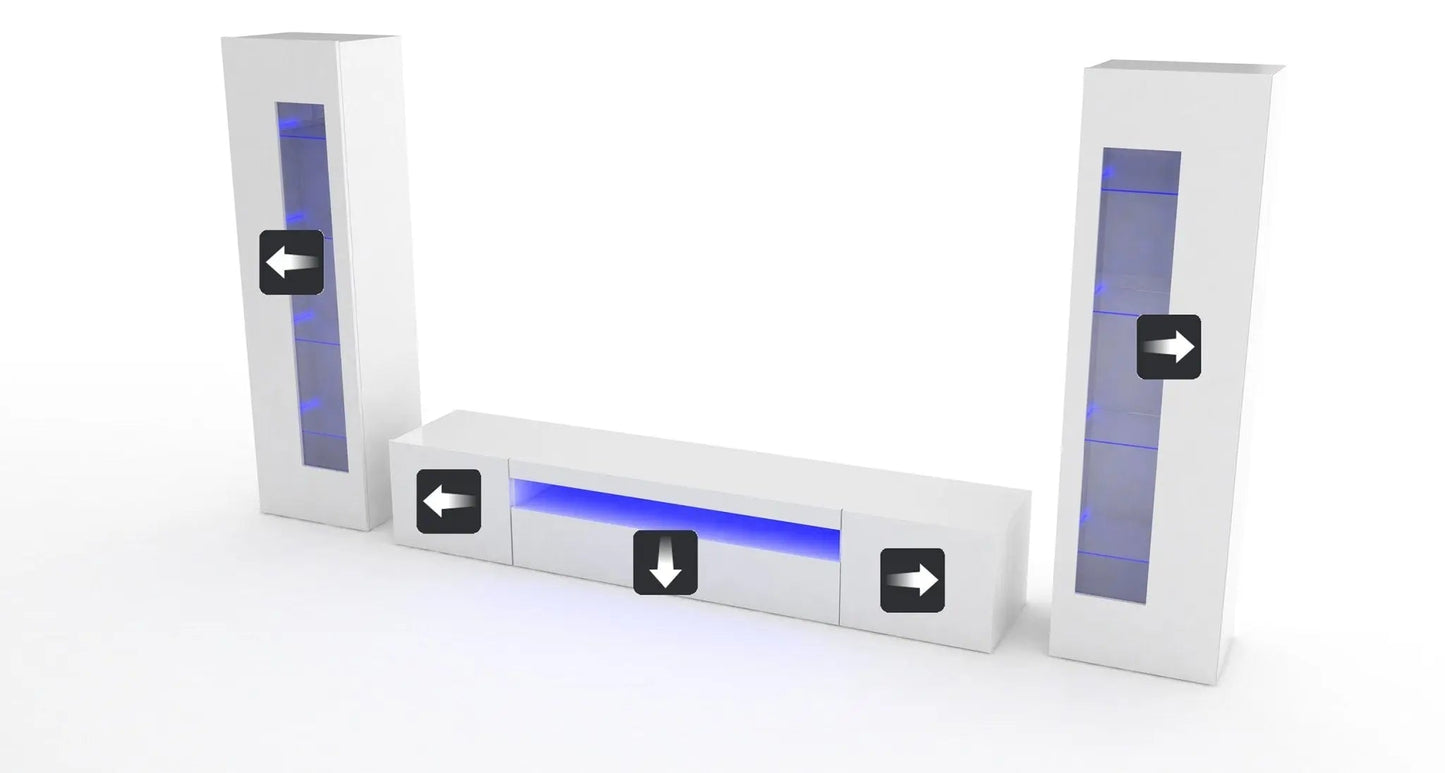 Porta TV con 2 vetrine Daiquiri in bianco lucido per il soggiorno