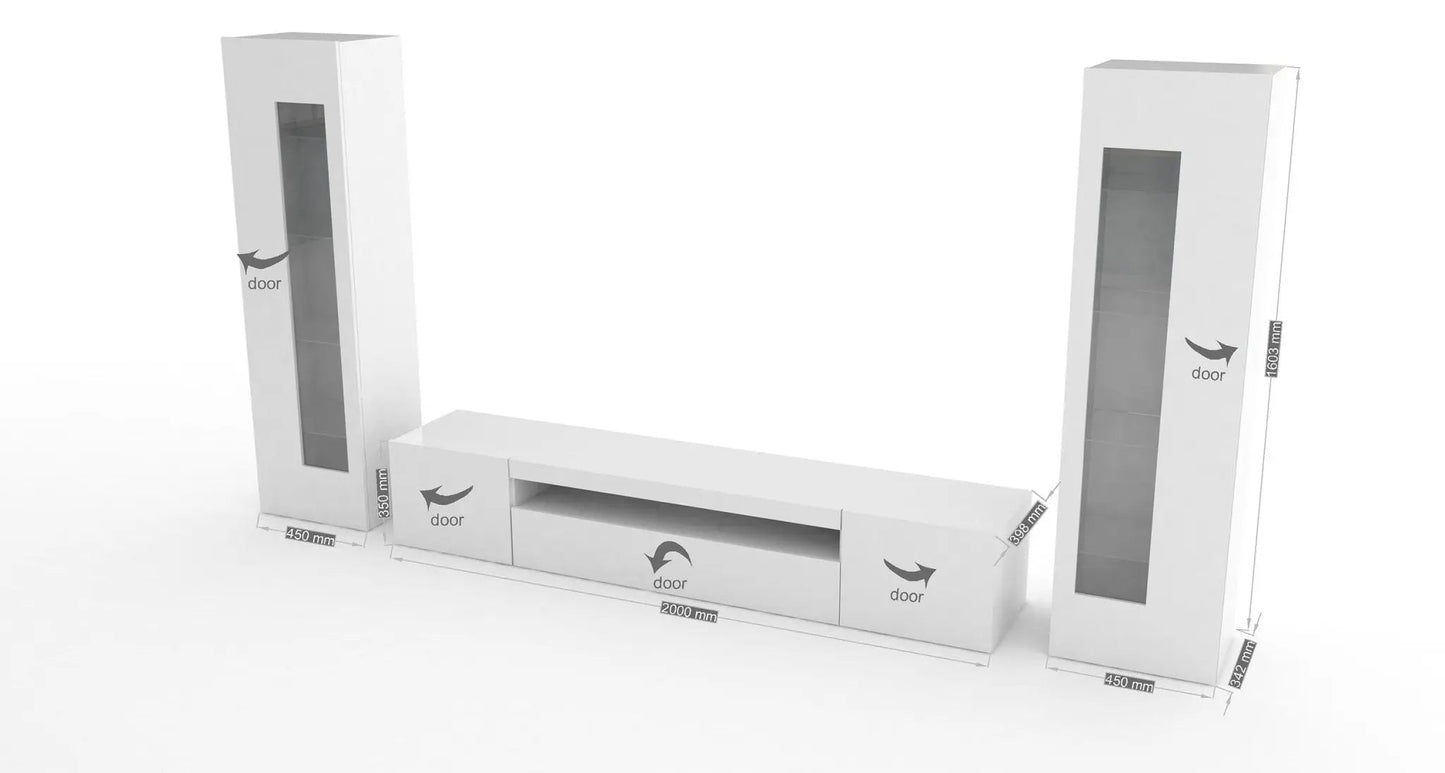 Porta TV con 2 vetrine Daiquiri in bianco lucido per il soggiorno