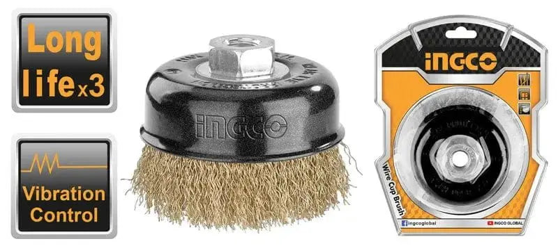 Spazzola a tazza con filo ondulato m14x2 75mm professionale ingco