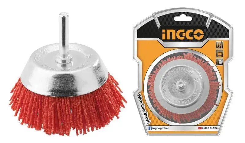 Spazzola a tazza con filo ondulato nylon e gambo 75 mm ingco