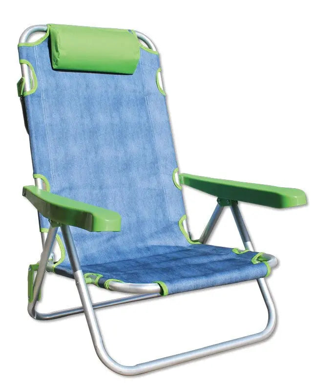 Spiaggina in alluminio tessuto jeans reclinabile in 5 posizioni blu-verde