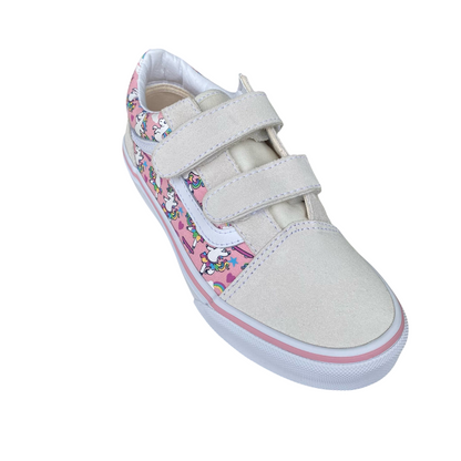 Vans scarpa sneakers da ragazza con velcro Old Skool V Ballet Skaticorn Marshmal VN000CYDCY71 bianco-rosa