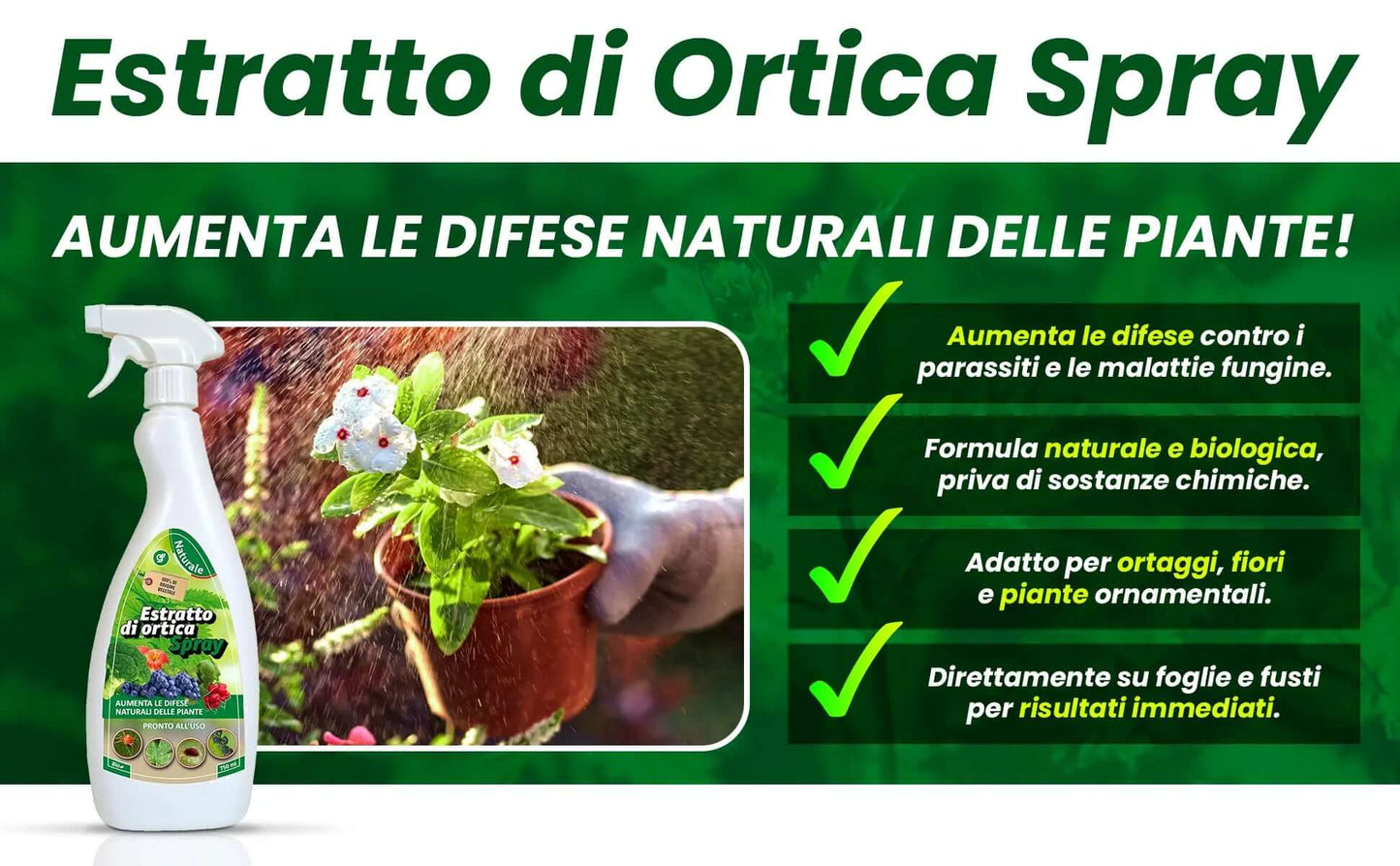 Insetticida Naturale per Piante 750 ml - A Base di Estratto Biologico di Ortica - Efficace Contro Cocciniglia, Afidi, Ragnetto Rosso e Pidocchi - Spray