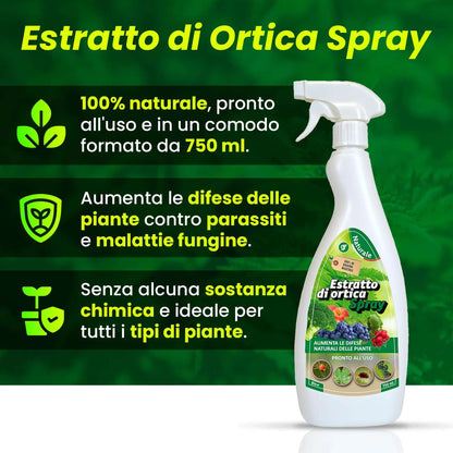 Insetticida Naturale per Piante 750 ml - A Base di Estratto Biologico di Ortica - Efficace Contro Cocciniglia, Afidi, Ragnetto Rosso e Pidocchi - Spray