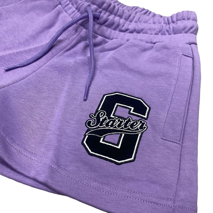 Starter pantaloncino sportivo da ragazza con ricamo. Colore lilla