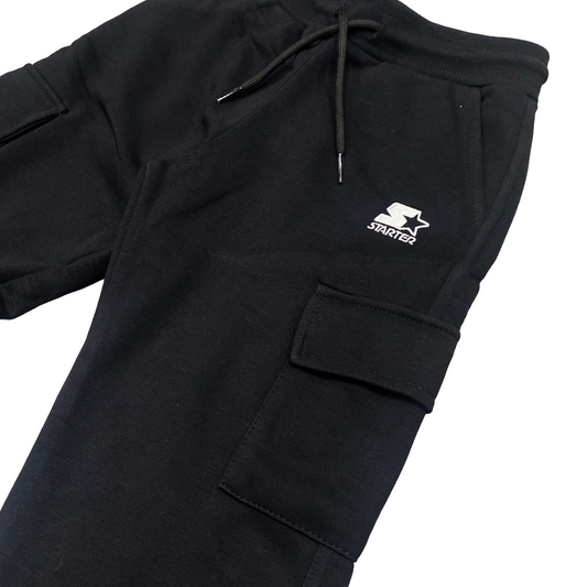 Starter pantalone sportivo con tasconi da ragazzo. Colore nero