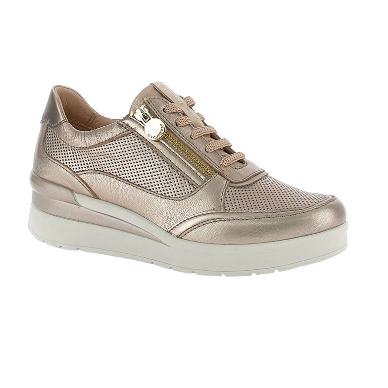 Stonefly scarpa casual da donna con laccio e cerniera Cream 52 in pelle laminata 220738 I89 tortora