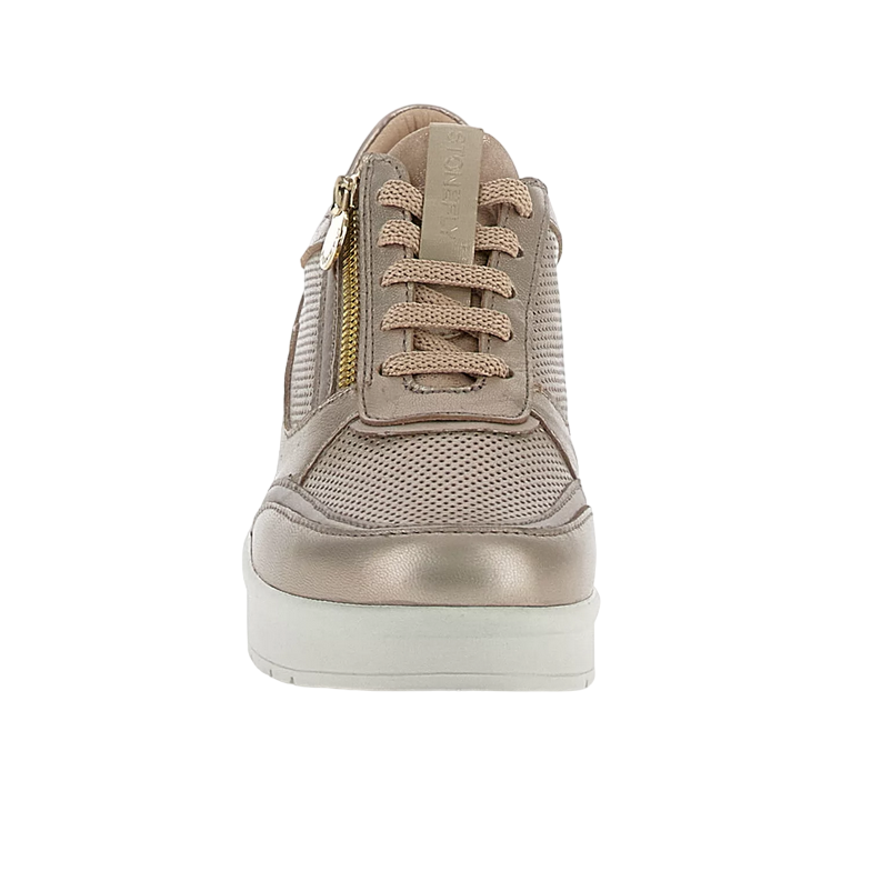 Stonefly scarpa casual da donna con laccio e cerniera Cream 52 in pelle laminata 220738 I89 tortora