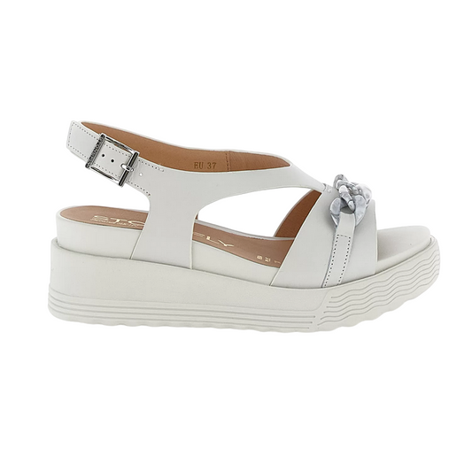 Stonefly sandalo casual da donna con zeppa Parky 28 Calf in pelle con catena 220903-151 bianco