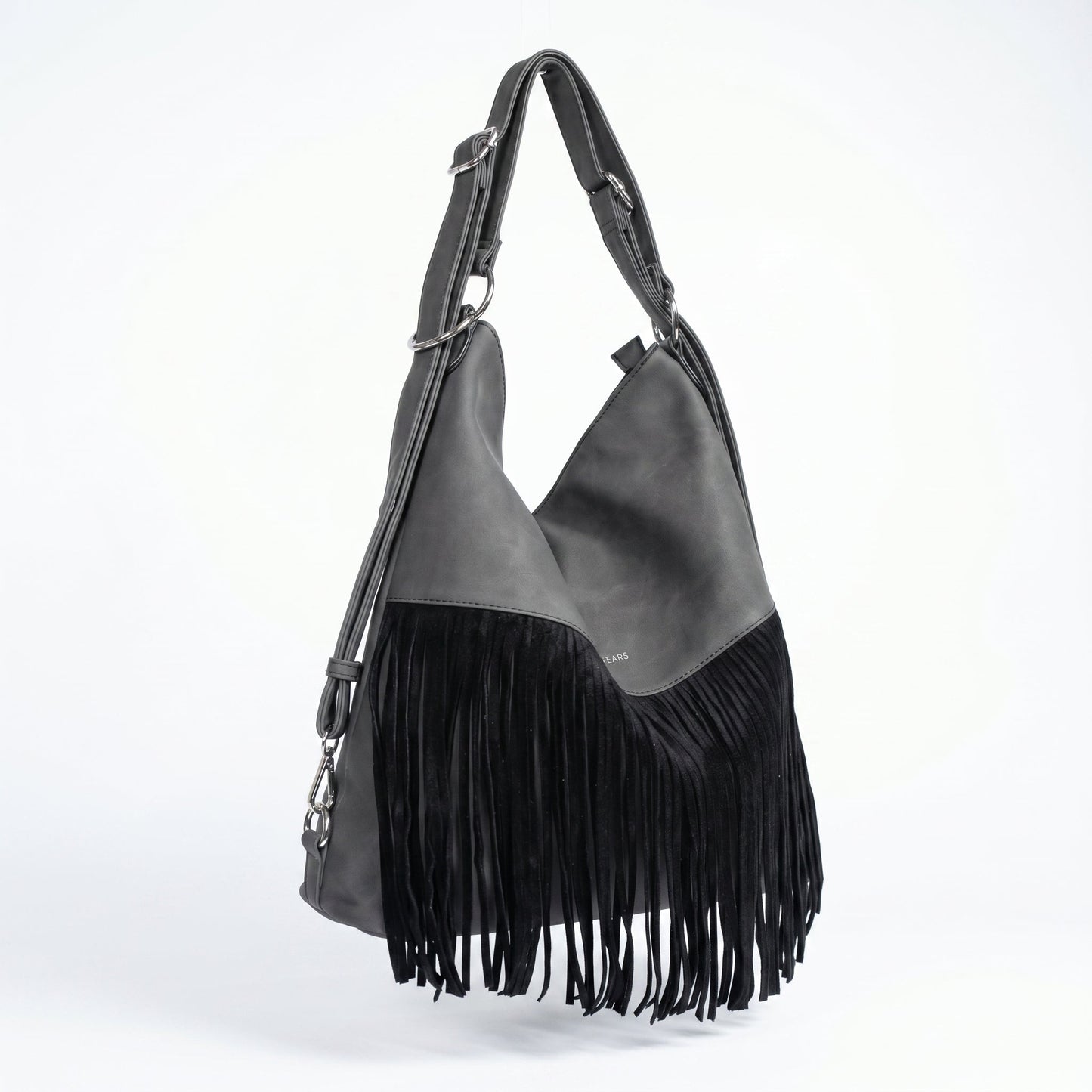 Sweet Years Borsa Hobo Grande in Ecopelle con Frange Effetto Scamosciato