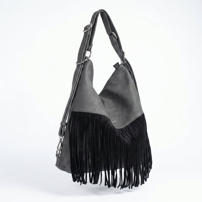 Sweet Years Borsa Hobo Grande in Ecopelle con Frange Effetto Scamosciato
