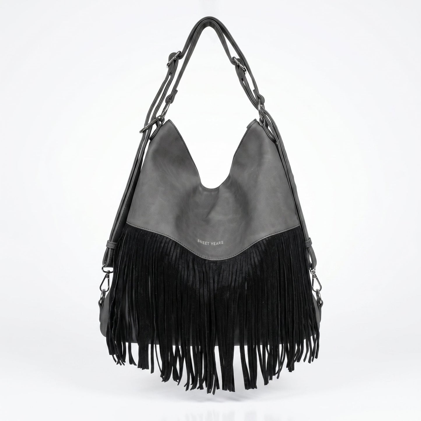 Sweet Years Borsa Hobo Grande in Ecopelle con Frange Effetto Scamosciato