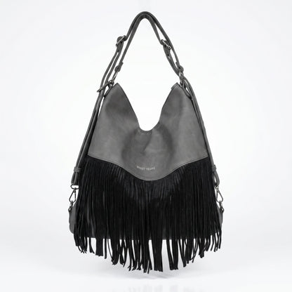 Sweet Years Borsa Hobo Grande in Ecopelle con Frange Effetto Scamosciato