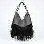 Sweet Years Large Hobo Bag in Faux Leather with Suede Effect Fringes