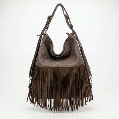 Sweet Years Borsa Hobo Grande in Ecopelle con Frange Effetto Scamosciato