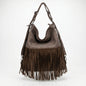 Sweet Years Large Hobo Bag in Faux Leather with Suede Effect Fringes