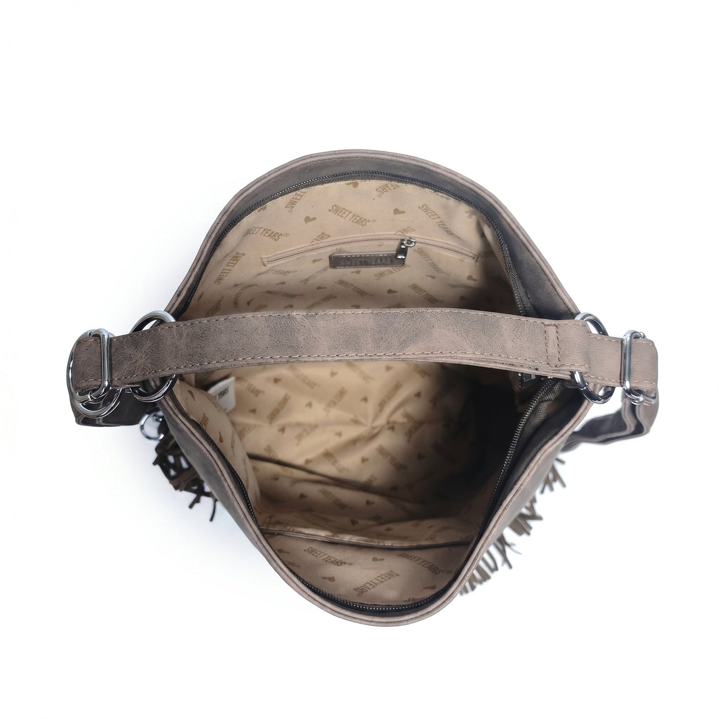 Sweet Years Borsa Hobo Grande in Ecopelle con Frange Effetto Scamosciato