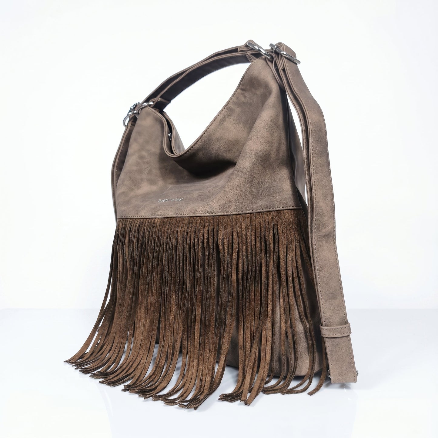 Sweet Years Borsa Hobo Grande in Ecopelle con Frange Effetto Scamosciato