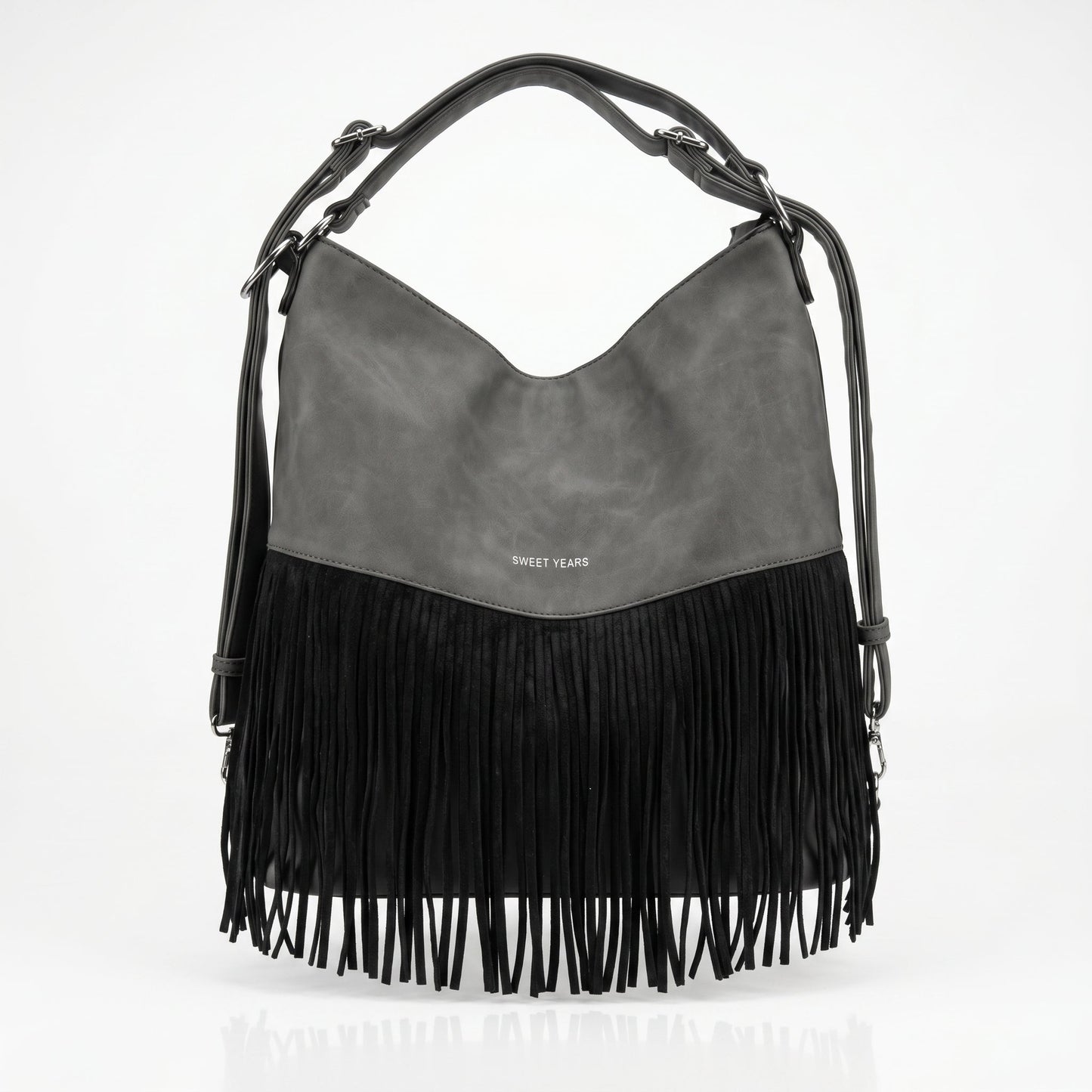 Sweet Years Borsa Hobo Grande in Ecopelle con Frange Effetto Scamosciato