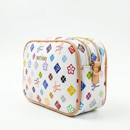Sweet Years Borsa a Tracolla Camera Bag in Ecopelle con Stampa Monogram Multicolore