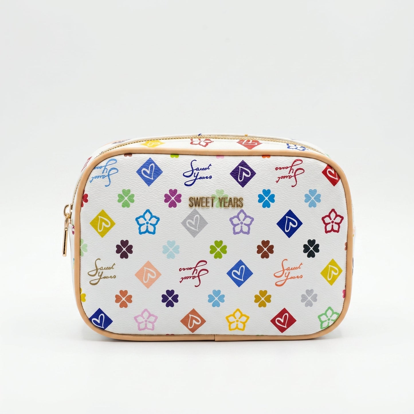 Sweet Years Borsa a Tracolla Camera Bag in Ecopelle con Stampa Monogram Multicolore